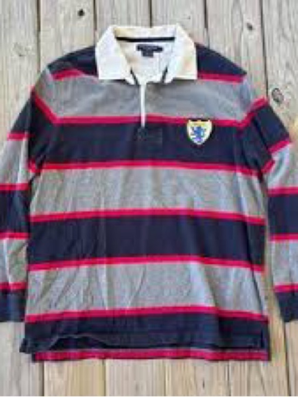 Daniel Cremieux Navy, Gray & Red Striped Rugby Polo
